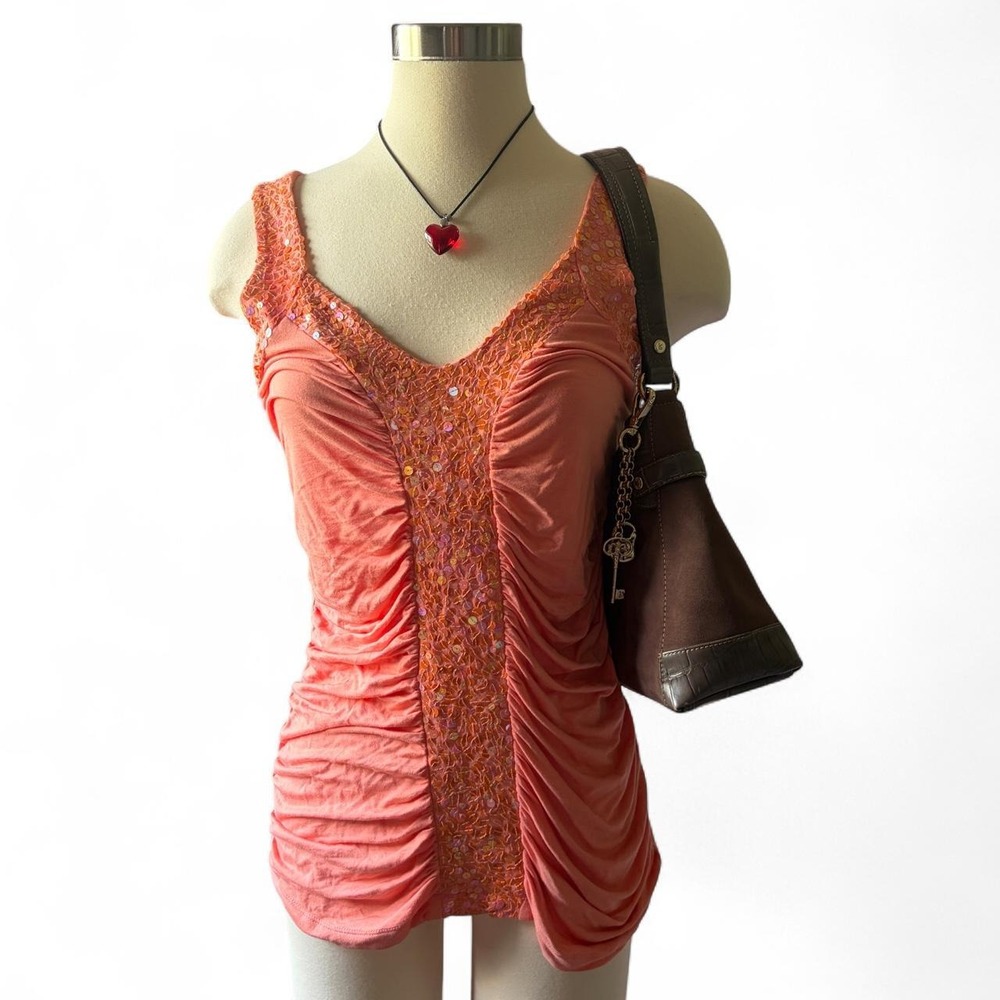 Y2K sequin party tank top whimsy size medium worthington orange